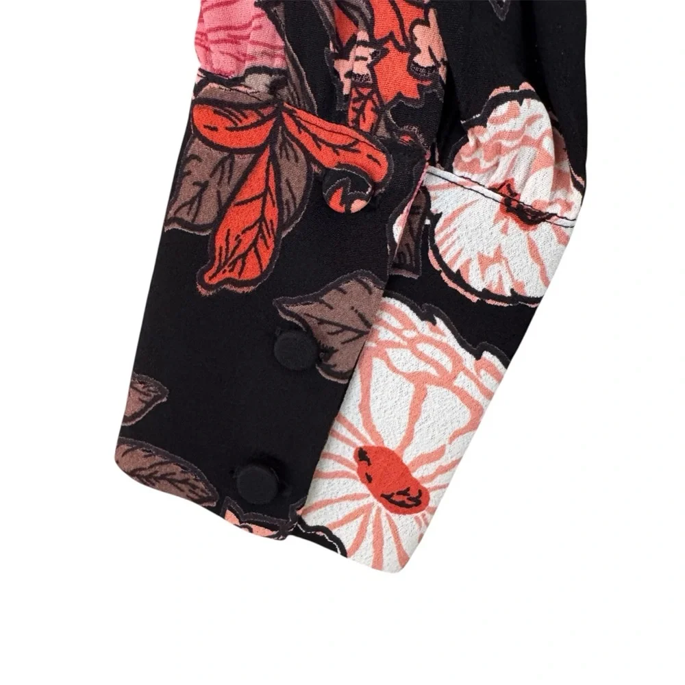 Reformation Black Floral Wrap Dress | Pink & White Flowers | NWT | Sz S - Picture 8 of 10